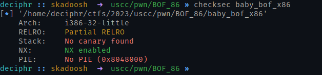 Output of: checksec baby_bof_x86