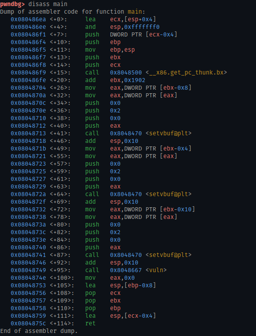 Output of: disass main